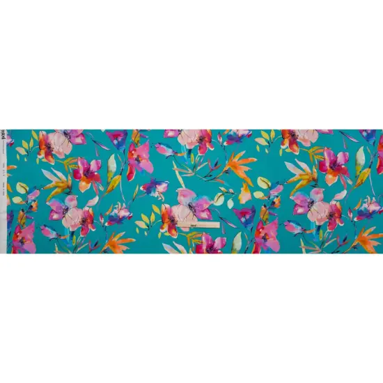 1 Yard Turquoise Pink Multicolor Silk Charmeuse Print Illustrated Watercolor Flowers Made in Italy Width 53" {3}
