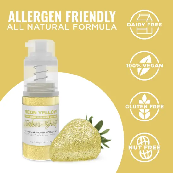 Bakell - Neon Yellow Tinker Dust Edible Glitter (4g, 1x Spray Pump) for Food, Desserts, and Beverages! {3}