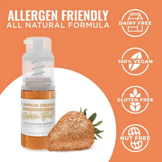 Bakell - Pumpkin Orange Tinker Dust Edible Glitter (4g, 1x Spray Pump) for Food, Desserts, and Beverages! {3}
