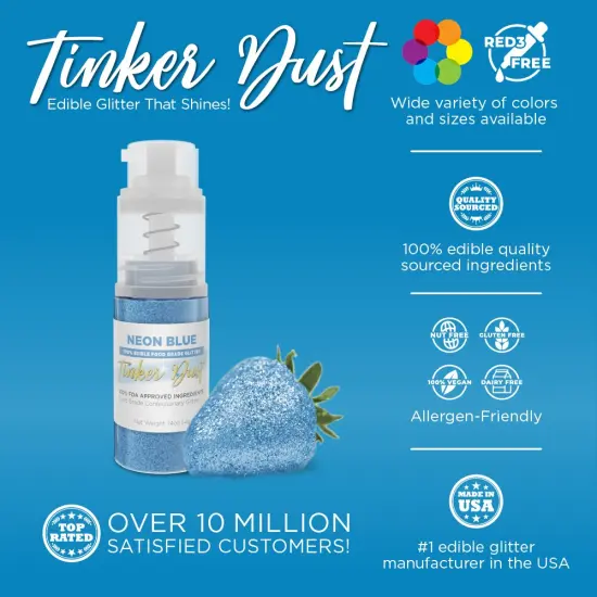 Bakell - Neon Blue Tinker Dust Edible Glitter (4g, 1x Spray Pump) for Food, Desserts, and Beverages! {2}