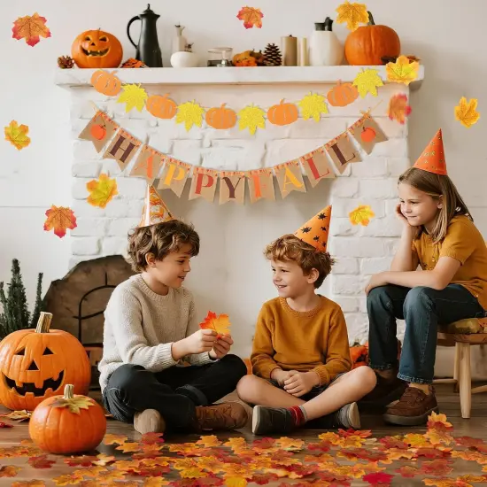 Pre-Strung Happy Fall Burlap Banner (Orange Fall) {4}