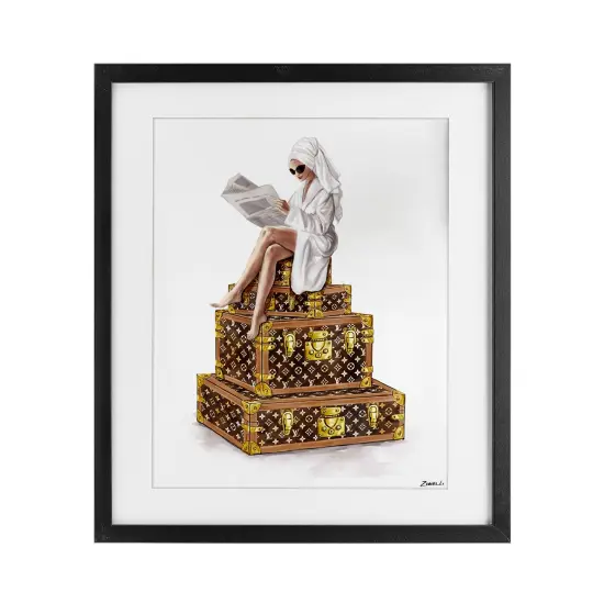 Stupell Industries Reading Atop Suitcases Framed Print Under Glass, design by Ziwei Li {7}