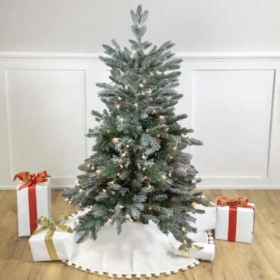 Northlight Real Touch&trade;️ Pre-Lit Flocked Whistler Noble Fir Artificial Christmas Tree - 4.5' - Clear Lights Green {1}