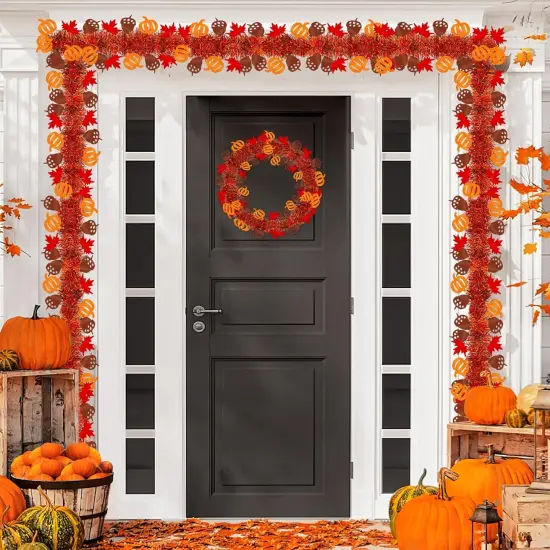 50Ft Fall Decor Fall Tinsel Garland with Pumpkin Maple Leaf {6}
