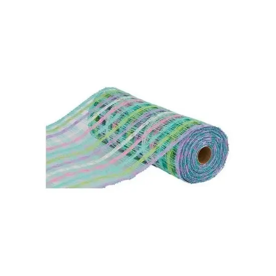 10" Plaid Poly Burlap Mesh Ribbon: Mint/White/Pink {4}