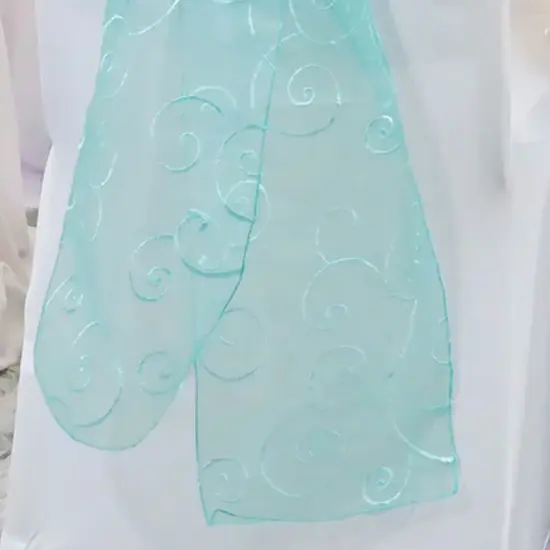 10 Pieces Pool Blue Embroidered Organza Chair Sashes 8"x108" Elegant Event Decor Accents {5}