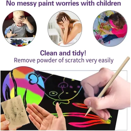 36+9 Scratch Art Paper Kit with Pre-Outlined Template ,4 Follow Boards 8 Scratch Pens 12 Crayons 4 Velvet Clothes {3}