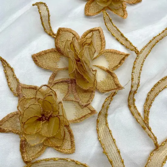 1 Yard Beaded 3D Floral Lace Fabric Embroidered Couture Mesh Gown 52" Width Black {2}