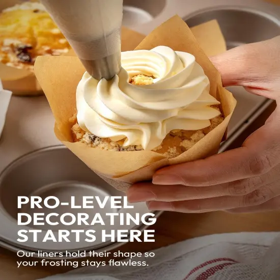 Tulip Cupcake Liners Natural 200PCS - Unbleached Parchment Muffin Liners, Non-Fade Oven-Safe, Brunch & Cafe Style Baking Cups {4}
