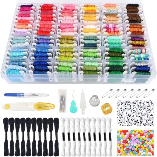 Friendship Bracelet String Kits with Organizer Storage Box, 110 Colors Embroidery Floss 52Pcs Cross Stitch Tools-Labeled with Embroidery Thread Numbers for Bobbins Great Production Gift {1}