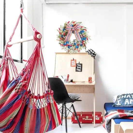 20 Inch Patriotic Red White Blue Flowers Wreath Wall Decor Forth of July Lamb Ears Leaves Wreath for Inside and Outside {4}