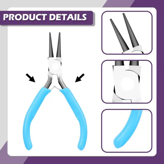 9Pcs 4.5Inch Jewelry Making Assortments Kit, 3 Types Jewelry Pliers Needle Nose Pliers Round Nose Pliers Wire Cutters, with Awl, Tweezers, Thimble Ring, Scissors, Jewelry Making Supplies {4}