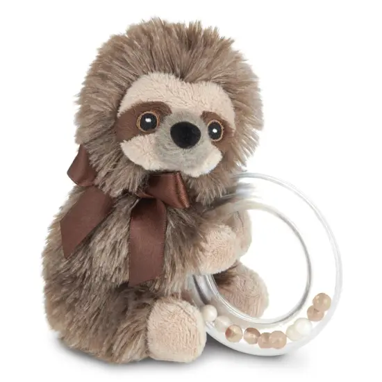 Bearington Baby Lil' Speedy Plush Stuffed Animal Sloth Shaker Rattle Ring Rattle, 5.5 inches Brown {1}
