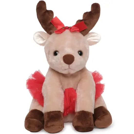 Bearington Dazzling Dancer Ballerina Doll Plush, 13 Inch Reindeer Stuffed Animal, Ideal Christmas Dolls for Girls Gift for Toddlers, Kids & Teen, For Ages 3-14 Red {1}