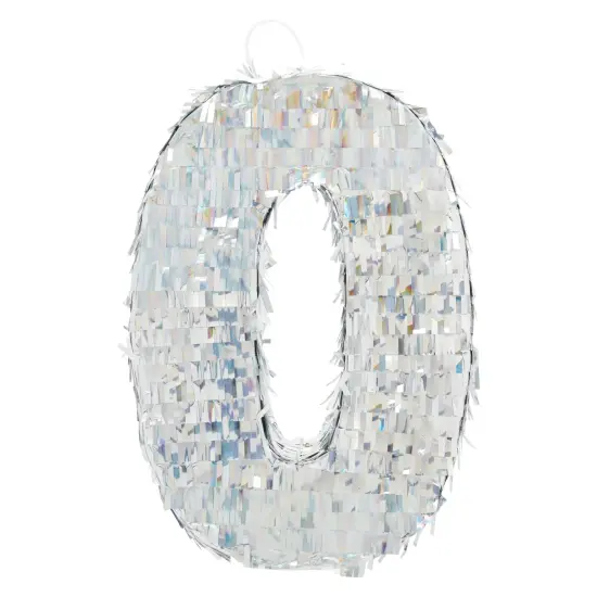 Small Holographic Silver Foil Number 0 Pinata for Kids Birthday Party Decorations (15.7x9x3 in) {6}