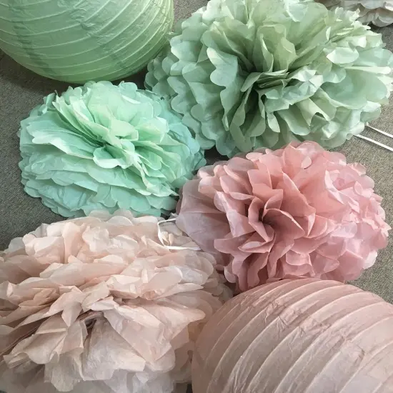 Bachelorette Decorations Pink Green- Bridal Shower Party Decor and Supplies Kit for Wedding With Foil Balloons Table Confetti Scatters Hanging Paper Lantern Tissue Flowers (Sage Green + Rose Pink) {3}