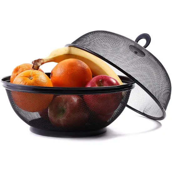 2 Pack Black Mesh Fruit Baskets with Lids for Fruits, Restaurant Kitchen Produce Containers (10 In) {4}