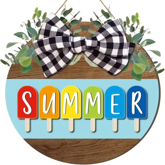 12 x 12 Inch Hello Summer Door Sign Ice Cream Welcome Summer Wreath Decor Beach Hanging Door Hanger Farmhouse Decorations for Wall Front Porch Decor(Ice Lolly) {1}