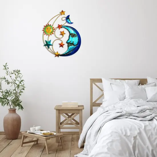 Summer Metal Sun Outdoor Wall Art Decor, Large Size 17'' Sun Face Metal Wall Sculpture with Moon & Stars for Home Wall Decoration Living Room, Bedroom, Outside Decor for Yard, Patio, Garden Fence Deck Pool {3}