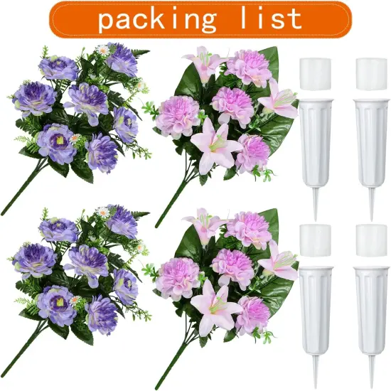 Artificial Grave Memorial Flowers with Vase for Cemetery Graveyard Decoration {3}