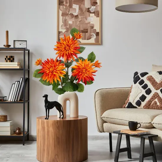 3Pcs Summer Bushes Orange Artificial Dahlia Flowers {4}