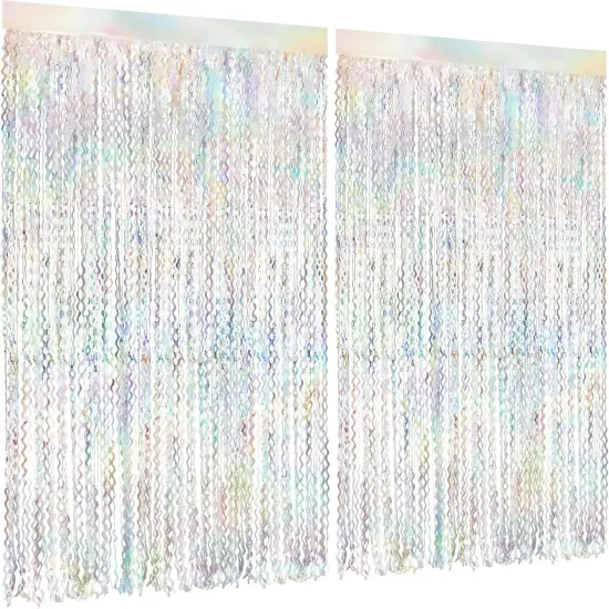 2 Pack Iridescent Wavy Foil Fringe Curtain,3.3x6.6 ft Color Changing Tinsel Backdrop for Birthday, Baby Shower, Wedding, Bachelorette, and Holiday Party D&eacute;cor {1}