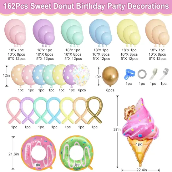 Pastel Donut Balloon Arch Garland Kit, 162pcs Donut Two Sweet One Birthday Party Supplies Girl Pastel Sprinkle Confetti Candy Ice Cream Foil Balloons for First Birthday Party Baby Shower Decoration {2}