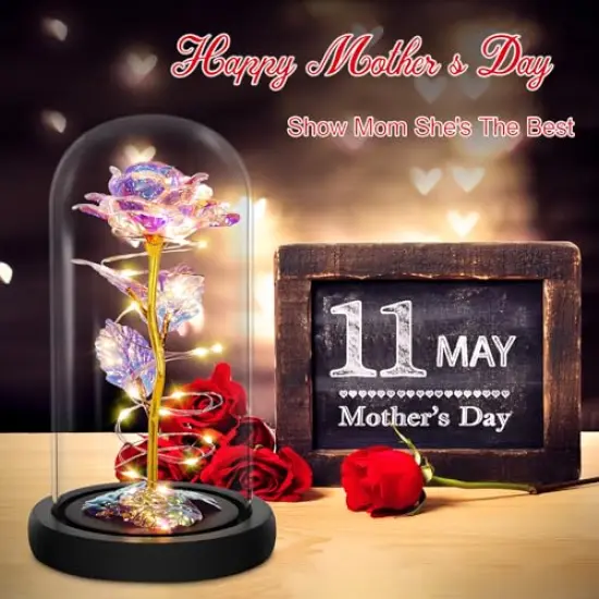 Mothers Day Flowers Gifts for Mom from Daughter Son,Birthday Gifts for Women,Mom Presents for Her,Colorful Rainbow Light Up Rose in A Glass Dome Grandma Presents for Her Wife Girls Valentines {2}