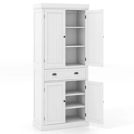 Freestanding Tall Kitchen Cabinet with 3-Position Adjustable Shelves and Large Capacity Drawer Dark Brown {9}