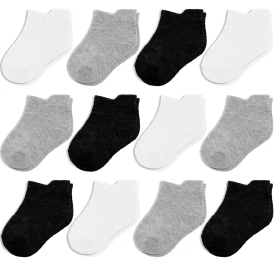 CozyWay Baby Socks - Ankle Comfy Cotton Socks for Boys Girls Babies Infants - No Show Non Slip Soft & Breathable Socks - For Ages 1-11 Months - Unisex Black, Dark Gray, White - 12 Pack Multicolor {1}