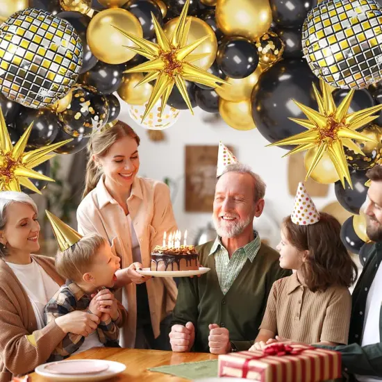 Black and Gold Balloon Garland Arch Kit with Gold Starburst Balloons Disco Ball Foil Balloons, Gold Confetti Latex Balloons for Graduation Anniversary Birthday Party Decorations {5}