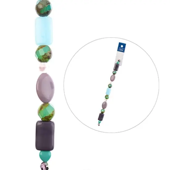 John Bead 7" Assorted Shape Czech Glass Bead Strand Purple & Mint {2}