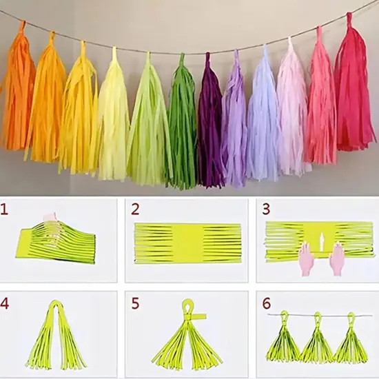 Tassel Garland Tissue Paper Tassel Banner,Tassels Party Decorations for Boho Wedding,Birthday,Bridal/Baby Shower,Pack of 15 (Pink/Tan/Ivory) {2}