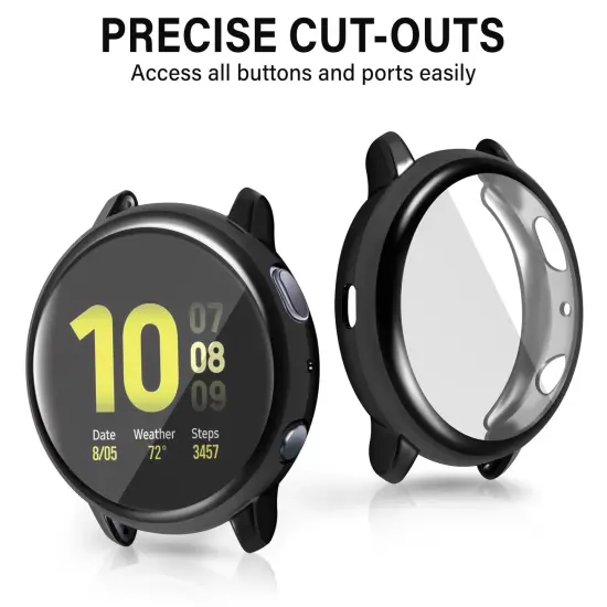 Insten 2-Pack Case Compatible with Samsung Active 2 44mm, Built in Screen Protector Soft TPU Bumper Cover, Full Around Coverage (Clear + Black) {5}