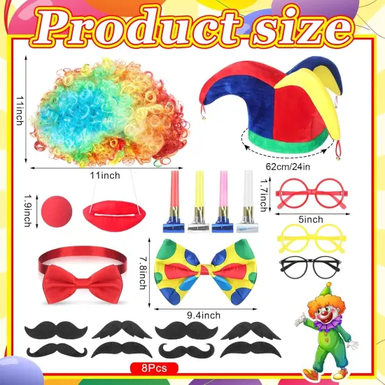 26 Pcs Circus Party Photo Booth Props Decoration Clown Hat Cosplay Costume Set Circus Theme Party Funny Wig Photobooth Accessory for Pretend Play Men Women Cosplay Dress up Decoration {2}