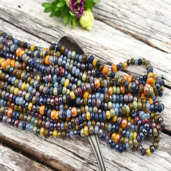 5/0 Aged Neo Guardian Striped Picasso Mix Seed Beads (21" Strand) {2}