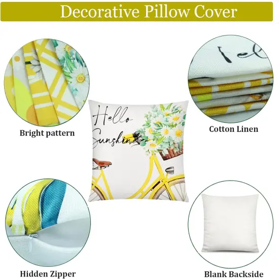 Summer Yellow Pillow Covers 18x18 Set of 6 Decorative Gnome Daisy Flower Throw Pillow Cover for Couch Modern Farmhouse Cushion Cover for Living Room Outdoor Patio Home Decor {3}