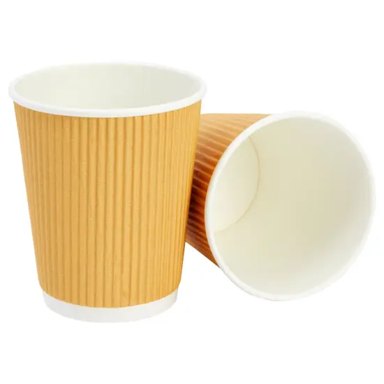 50 Pack Disposable Small Coffee Cups 8 oz, Insulated, Ripple, To Go Kraft Paper Coffee Cups with Lids and Stirring Straws Included for Hot Drinks (150 Total Pcs) Brown {7}