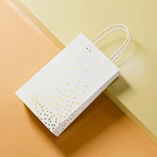 25 Pack White and Gold Gift Bags with Handles and Gold Foil Dots, Perfect for Bridal Party {4}