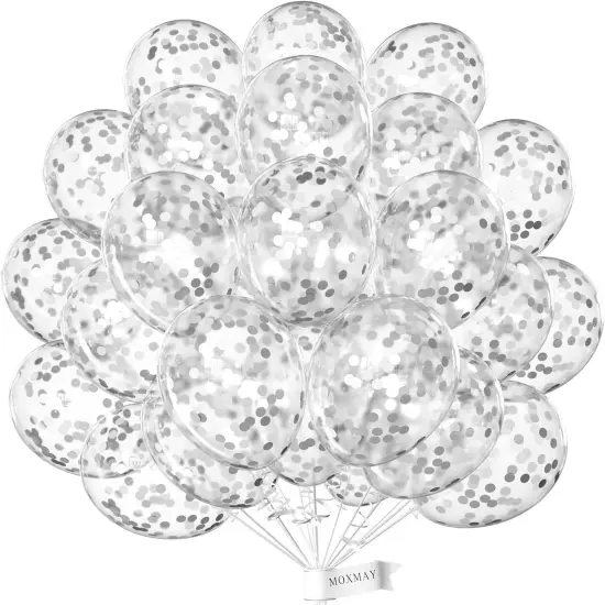 Party Balloons 12inch 50 Pcs Latex Confetti Balloons Birthday Balloons Party Decoration Wedding Baby Shower Christmas Party-Confetti Silver {1}