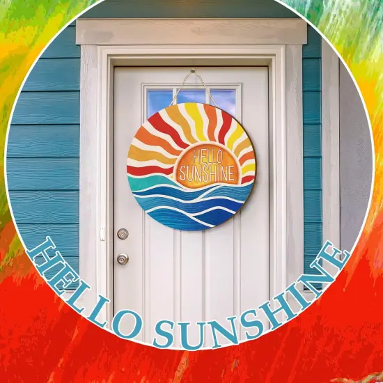Summer Decor Wreaths for Front Door Hello Sunshine Summer Door Hanger Rustic Wooden Sign Hanger for Pool Farmhouse Porch Home Spring Wall Decorations {3}
