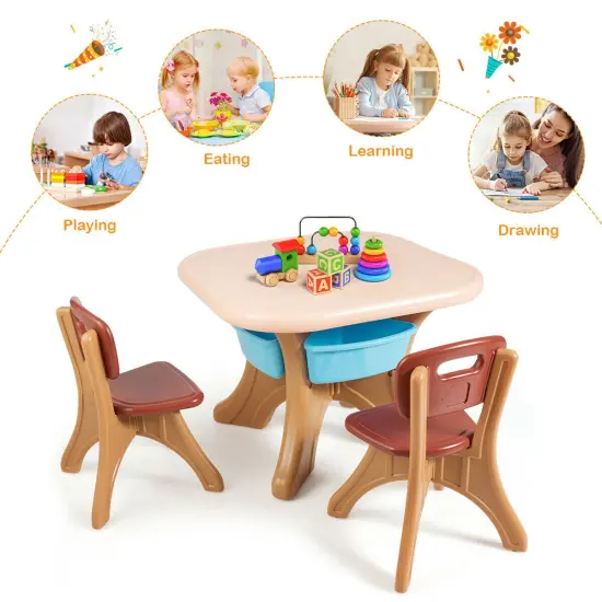 Kids Activity Table and Chair Set Play with Storage Coffee {5}