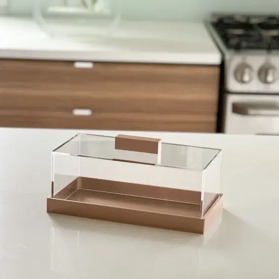 Lucite Decorative Rectangular Cake Tray with Gold Base & Handle {2}