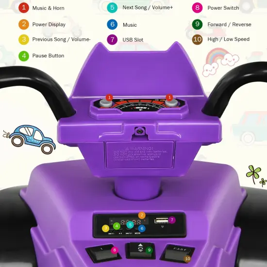 Iron Kids ATV Ride-On with Music, USB and 2 Speeds Purple {6}