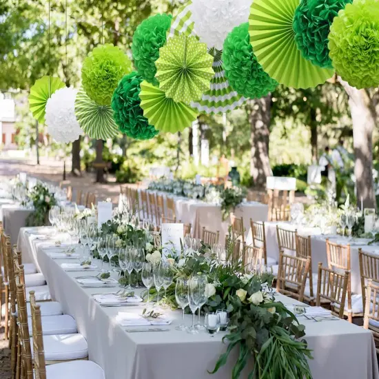 Green Hanging Paper Party Decorations, Round Paper Fans Set Paper Pom Poms Flowers for Birthday Wedding Graduation Baby Shower Events Accessories {4}