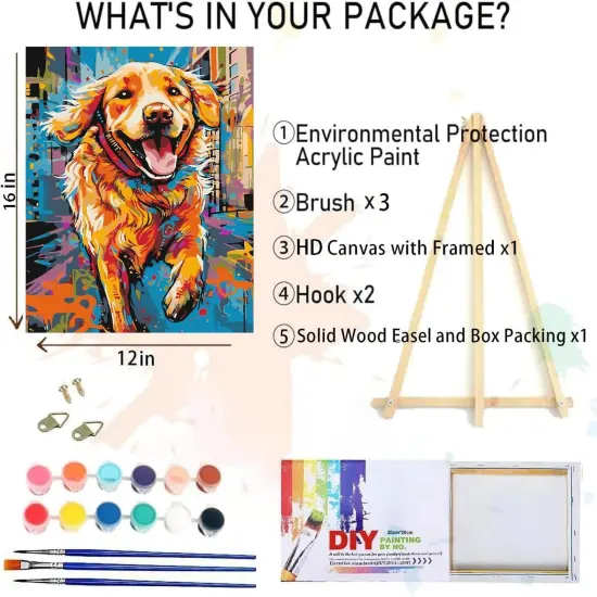 Dog Paint by Numbers for Adults with Framed Canvas-with Wooden Easel, Paint by Number on Canvas, DIY Acrylic Oil Painting Kits with Brushes Nice Gift Box for Home Wall {2}