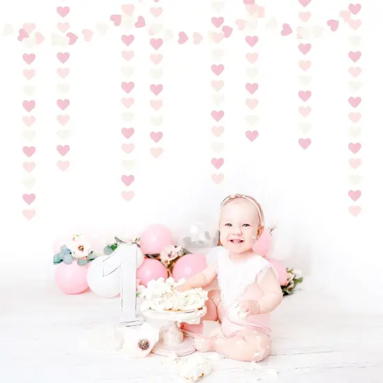 Pink-White Girls Birthday Party-Decorations Heart-Garland - 52Ft Proposal Valentines Wedding Paper Streamers Banner,Baby Bridal Shower Engagement Bachelorette Decor {3}