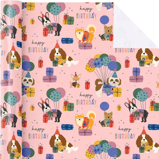 Dog Birthday Wrapping Paper Roll - Mini Roll - 17 Inch x 9.8 Feet - Pink Puppy Dog, Perfect for Party, Holiday {2}