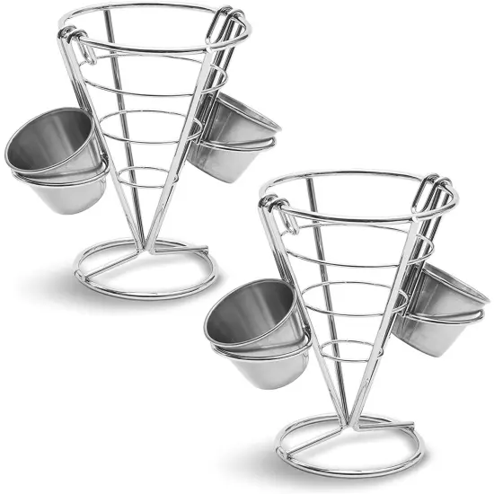 French Fry Holder, Finger Food Cones (2 Pack) Silver {7}