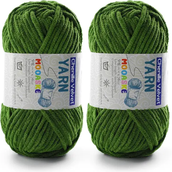 2 Pac Chenille Yarn for Crocheting - Blanket Yarn for Crocheting - Fluffy Yarn for Crochet, Baby Yarn for Crocheting Soft Blankets Weight Per Roll 50g/1.76oz, Length 60m/65yard (Army Green) {1}